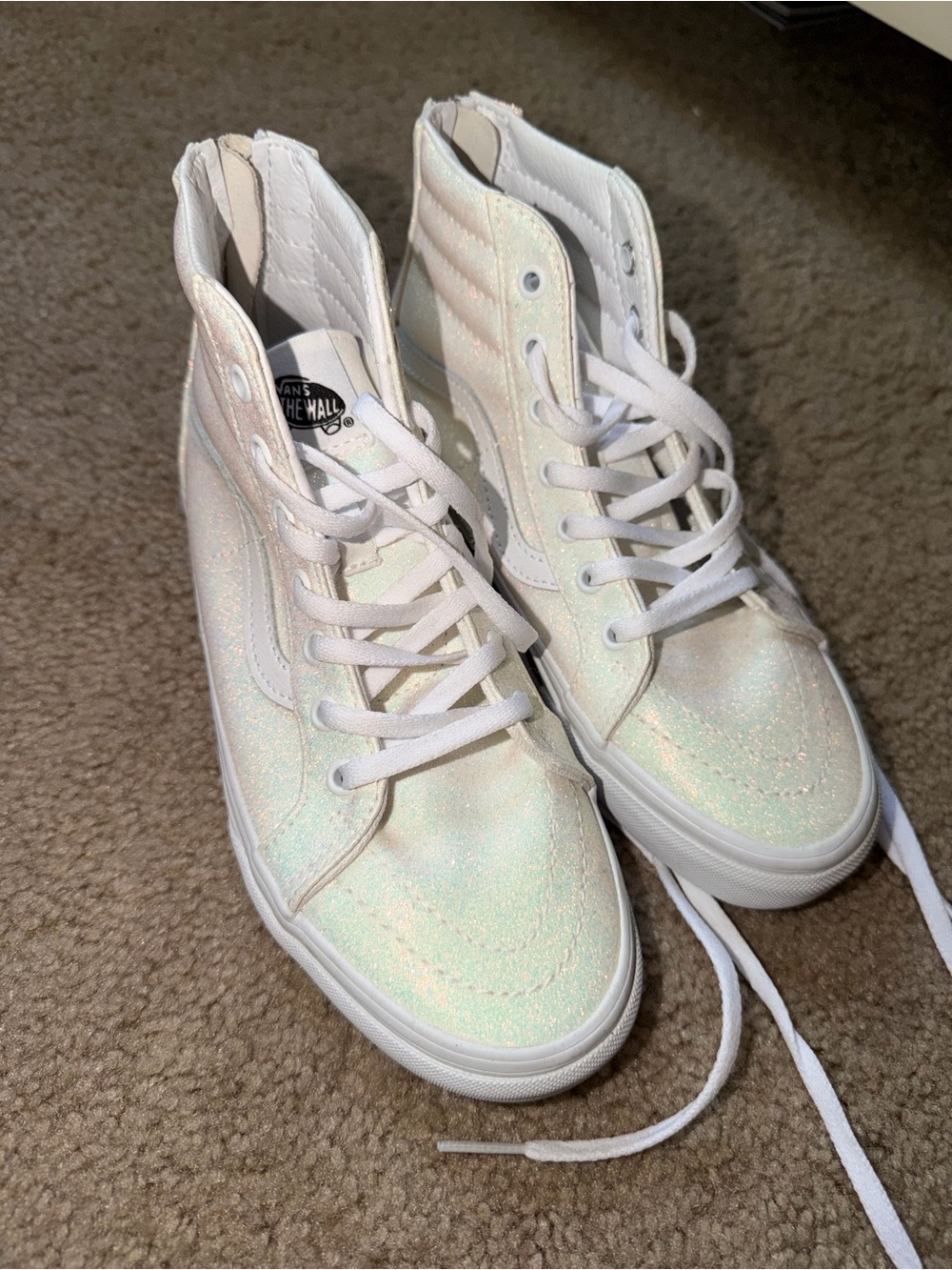 Vans High-Top Iridescent White Glitter Sneakers